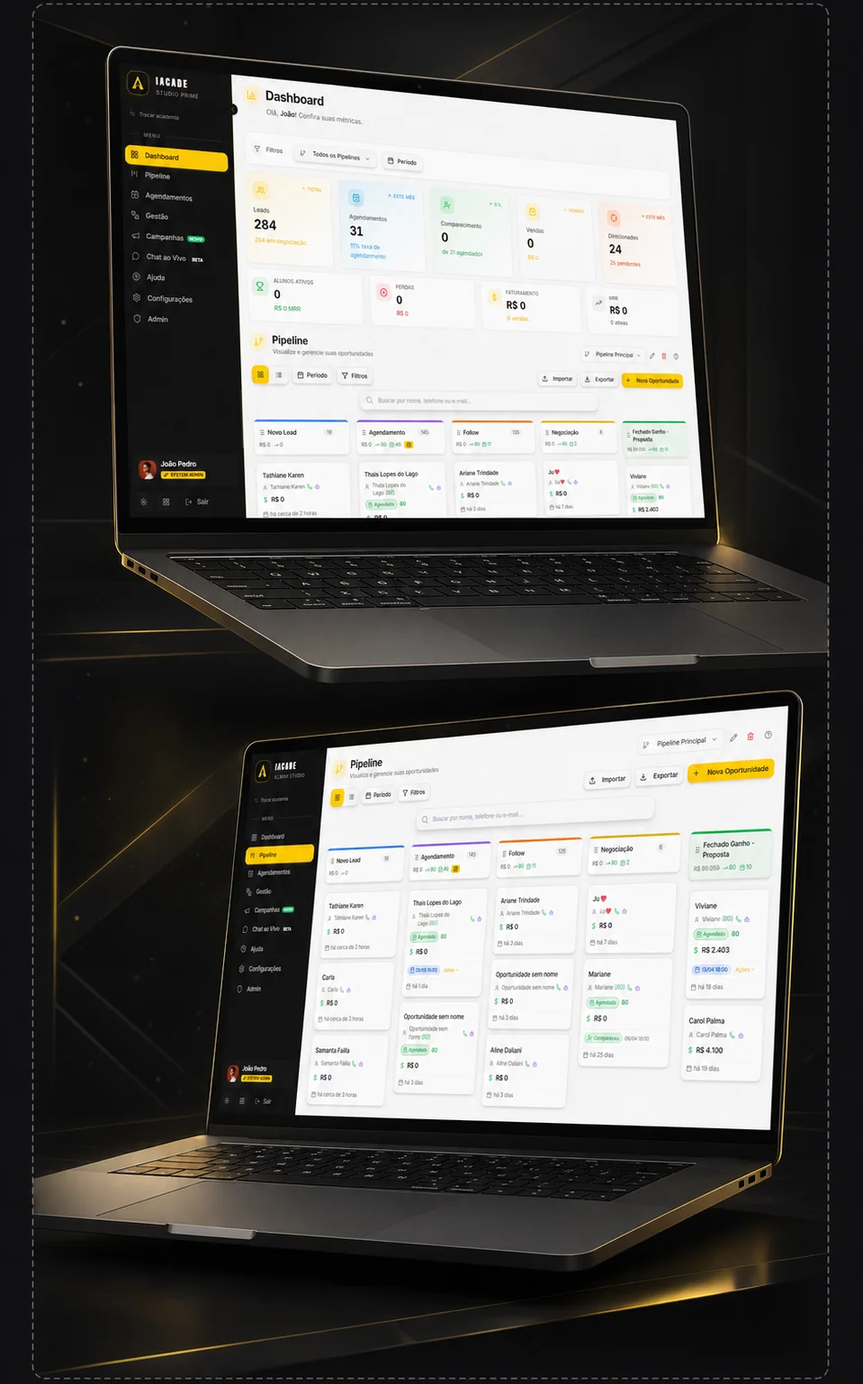 Dashboard IA Funnel - mockup em notebooks